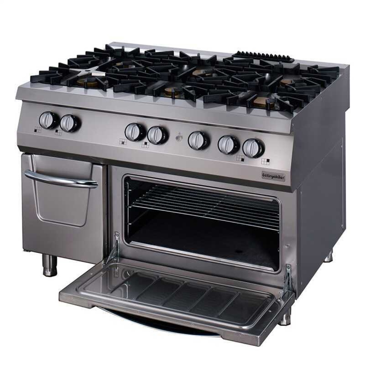 Öztiryakiler 700 Seri Kuzine Fırınlı Gazlı 6 Açık Ateş 120*70*85 (Ls)-6X7,5 Kw +7 Kw Gazlı Fırın