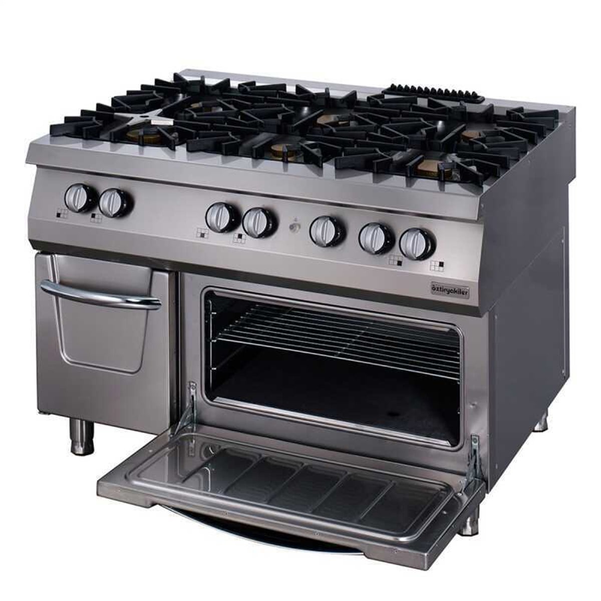 Öztiryakiler 700 Seri Kuzine Fırınlı Gazlı 6 Açık Ateş 120*70*85 (Ls)-6X6 Kw+7 Kw Gazlı Fırın