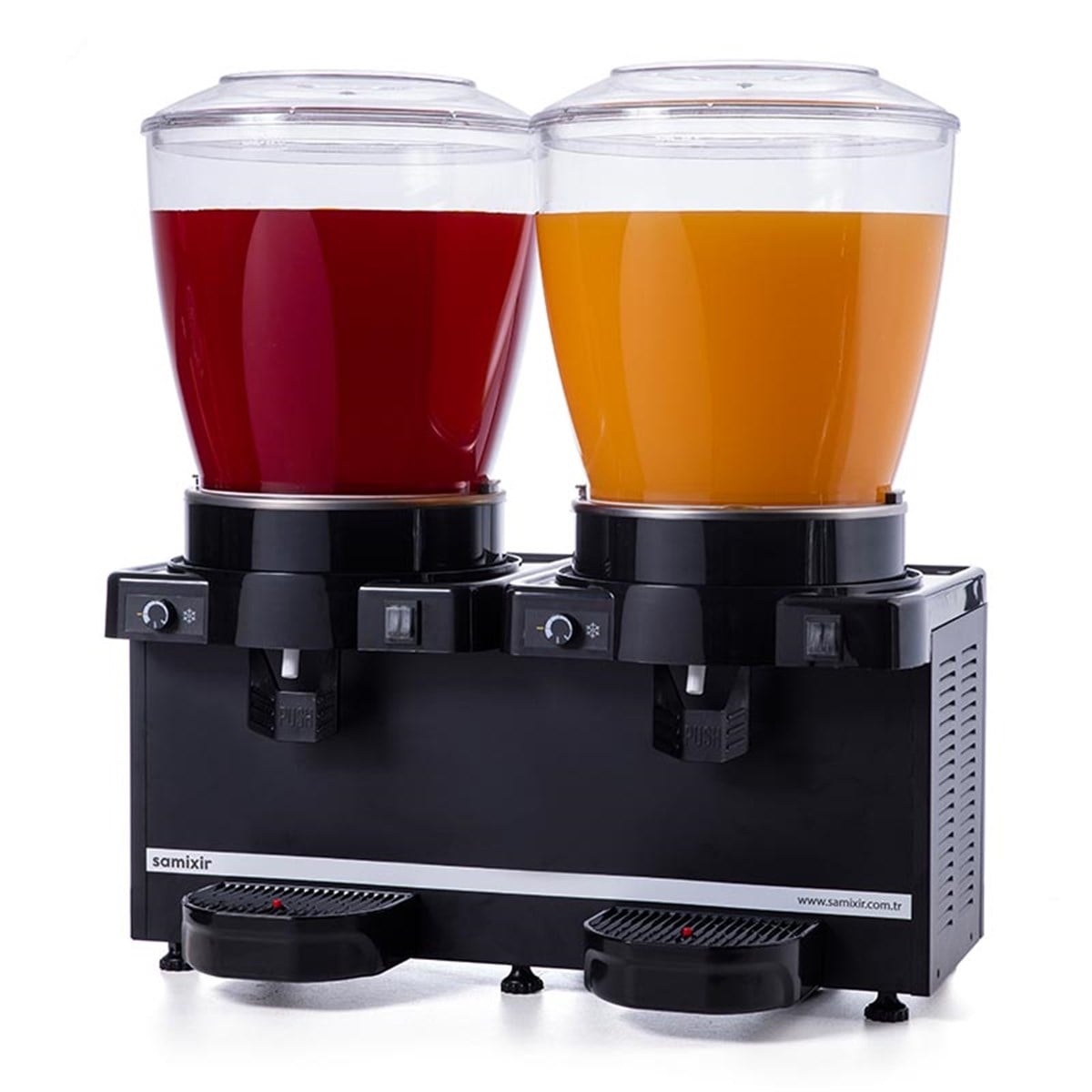 Samixir 22+22 L Panoramik Twın Fıskiyeli+Karıştırıcılı Soğuk İçecek Dispenseri Analog Siyah-R134A-50Hz