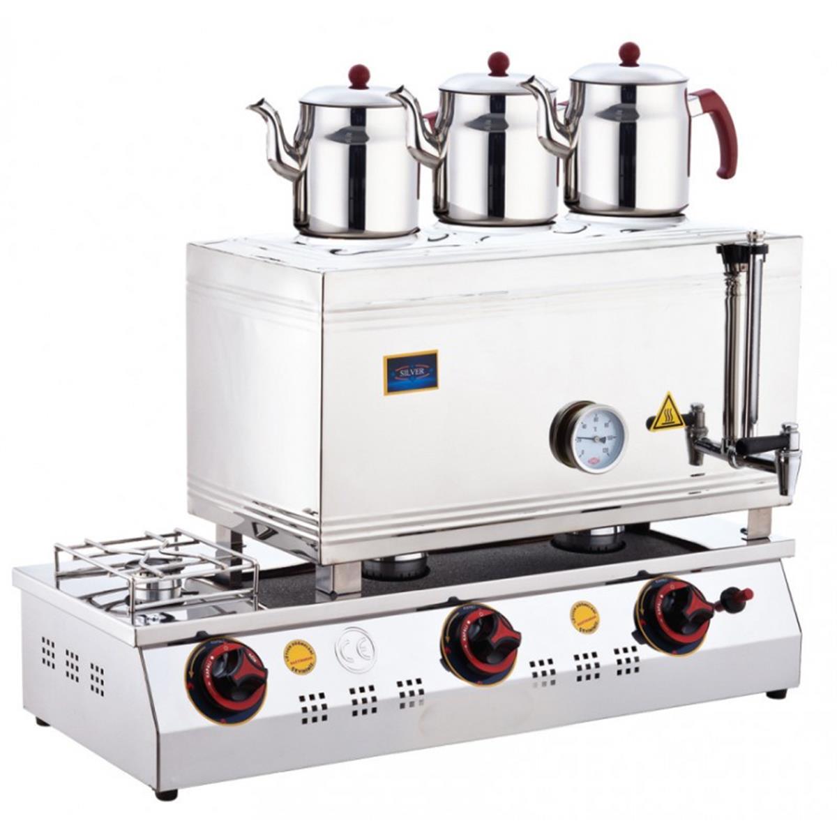 SilverInox 2066 60 Model 3 Demlikli Çift Taban Kaynaklı LPG li CE Belgeli Çay OcağıSilverInoxIG.2066