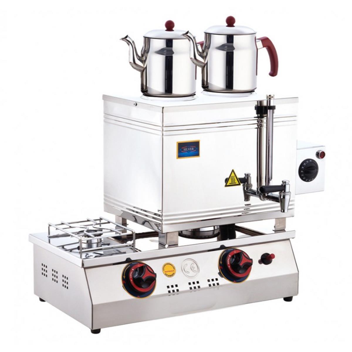 SilverInox 2090-D 30 Model 2 Demlikli Ekonomik Elektrikli ve Doğalgazlı CE Belgeli Çay OcağıSilverInoxIG.2090-D