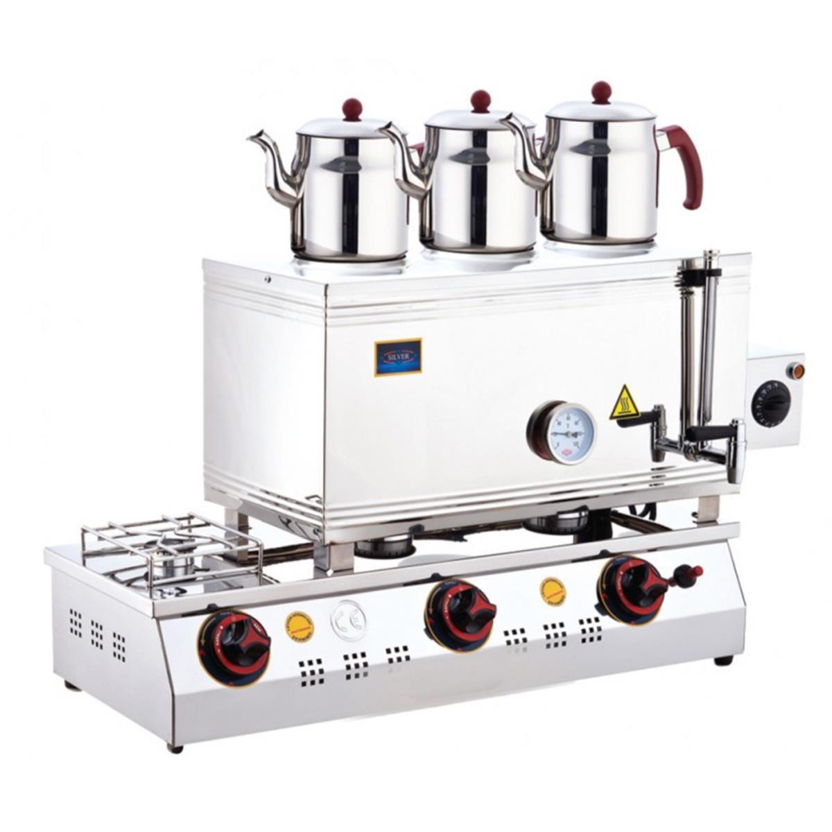 SilverInox 2092-D 60 Model 3 Demlikli Ekonomik Elektrikli ve Doğalgazlı CE Belgeli Çay OcağıSilverInoxIG.2092-D