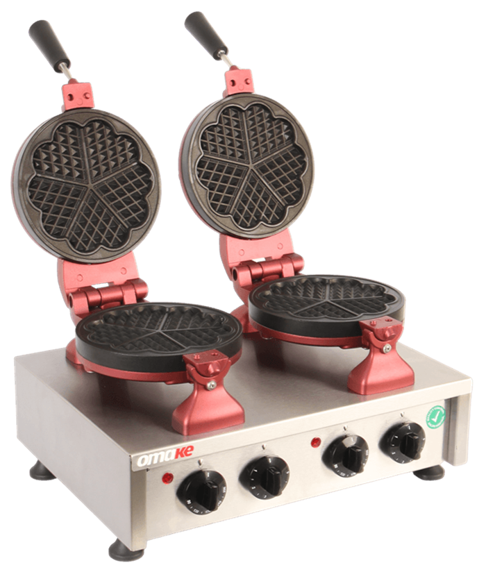 Omake Zamanlayıcılı Kalp Model Çiftli Yuvarlak Waffle Makinesi