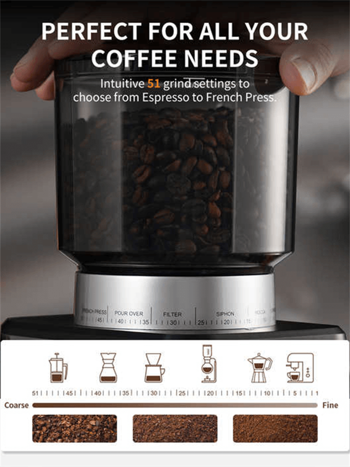 VOSCO BD-CG018 Dijital Espresso Kahve Değirmeni Ve Öğütücü