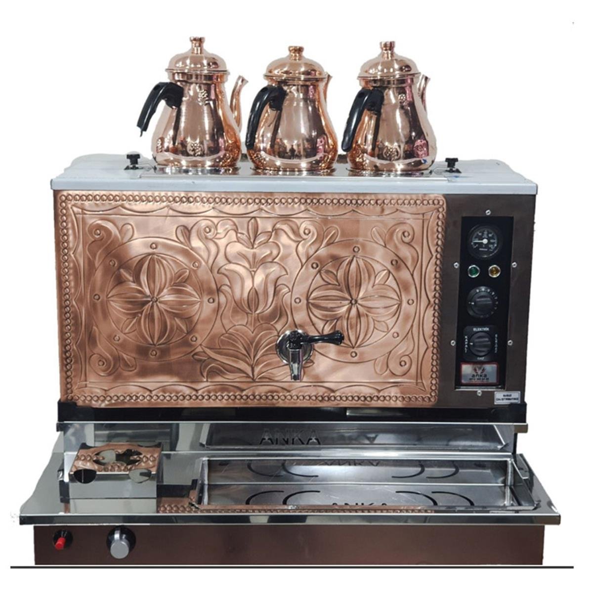 Anka 3 Demlikli Antik Pro Plus Otomatik Elektirikli Ve Gazlı Çay Makinesi