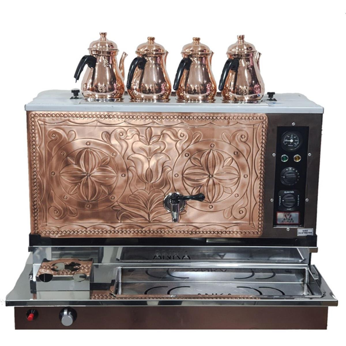 Anka 4 Demlikli Antik Pro Plus Otomatik Elektirikli Ve Gazlı Çay Makinesi