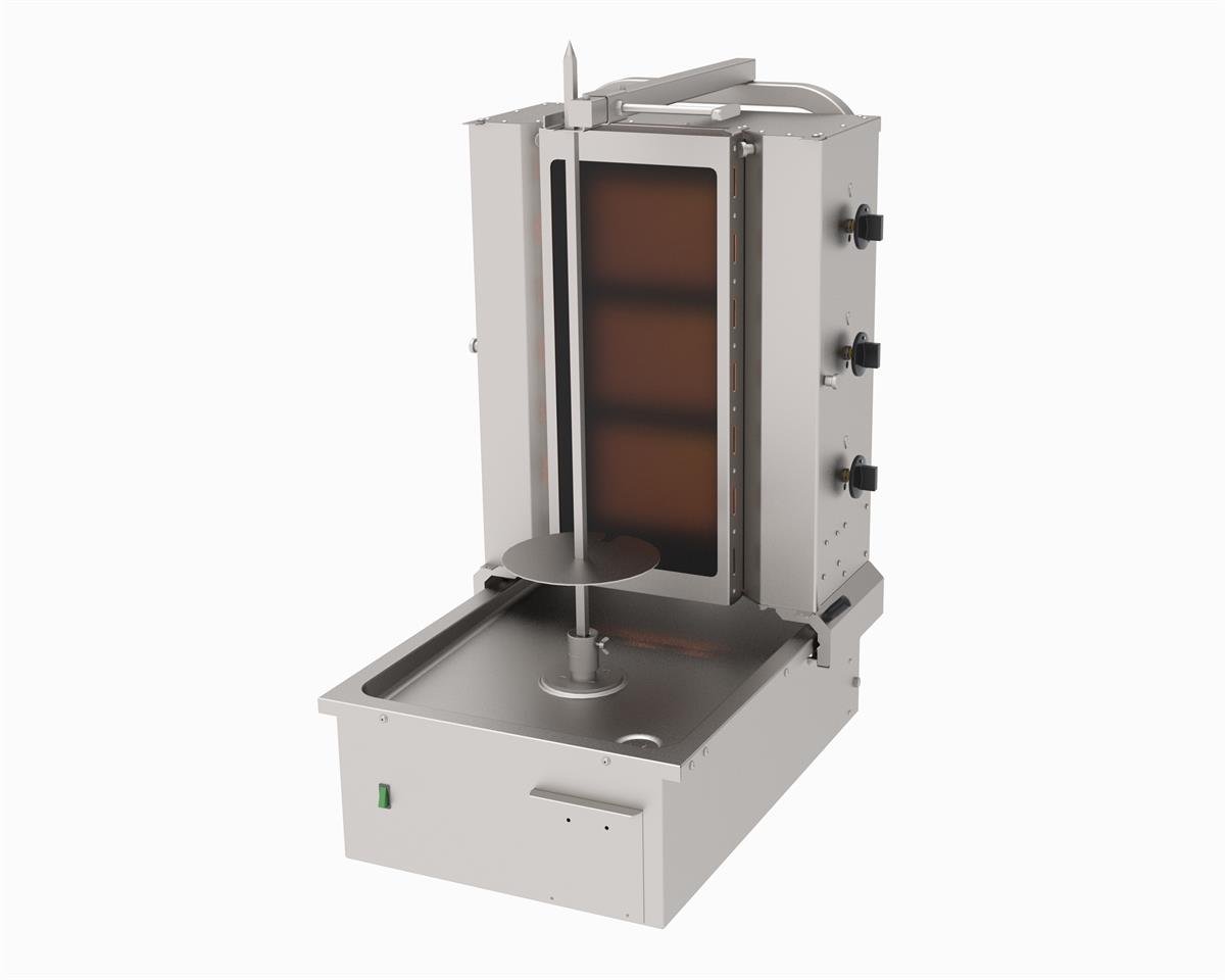 Atalay  ADGC-3A Döner Ocağı 3 Gözlü Gazlı Ce Belgeli Alttan Motorlu Camlı Döner Ocağı