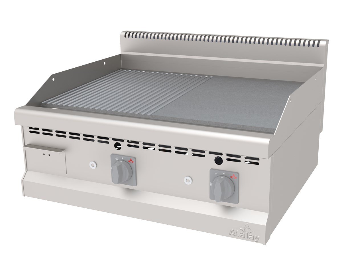 Atalay AGI-870-ND Gazlı Pleyt Izgara Yarı Oluklu Yarı Düz Yüzey Ce Belgeli 80x70x30 