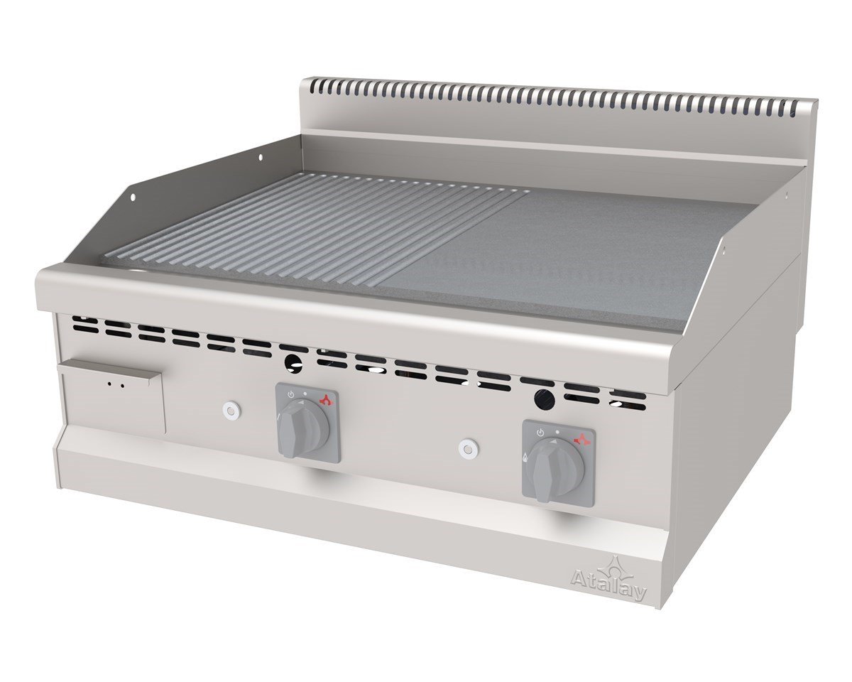 Atalay AGI-870-ND Gazlı Pleyt Izgara Yarı Oluklu Yarı Düz Yüzey Ce Belgeli 80x70x30 