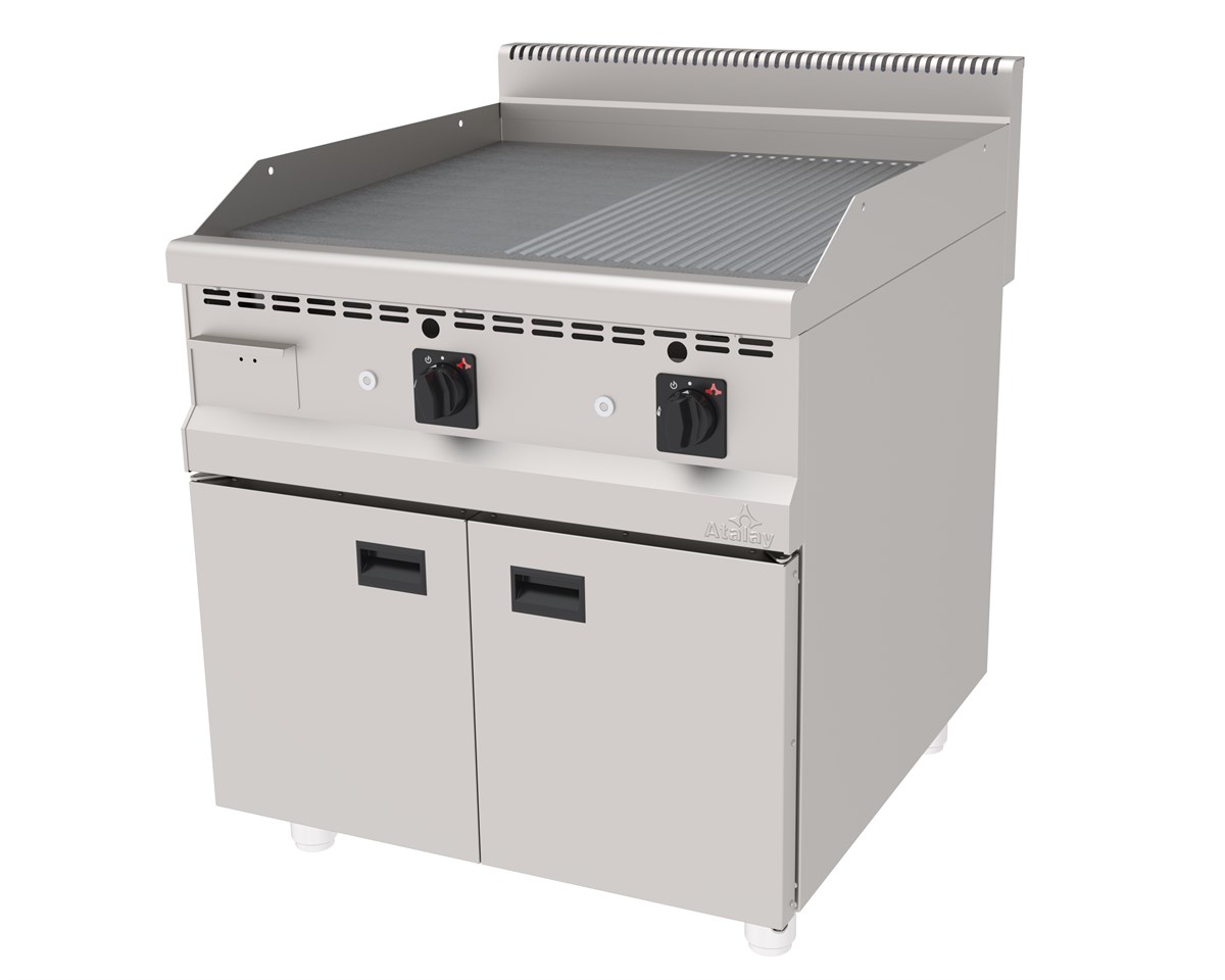 Atalay AGI-890-ND Gazlı Pleyt Izgara Yarı Oluklu Yarı Düz Yüzey Ce Belgeli Alt Dolaplı 80x90x85 