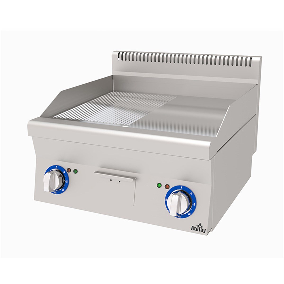 Atalay E AEI 660 ND CR Setüstü Elektrikli Izgara, Yarı Nervürlü Yarı Düz, Krom Yüzeyli, 60x60x30 Cm