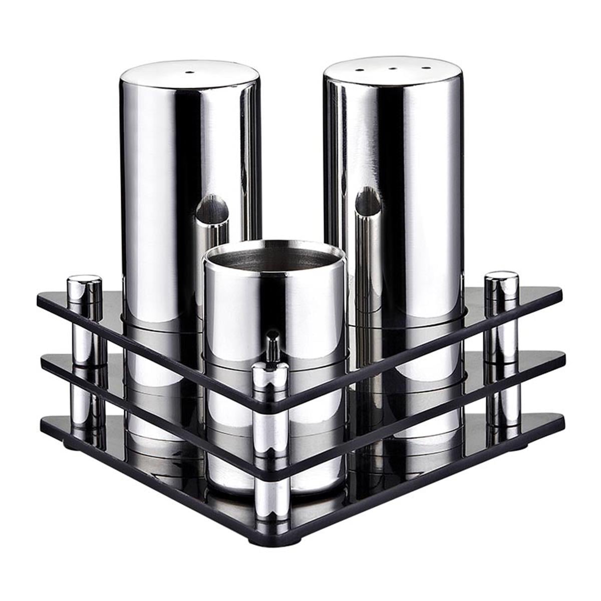 Biradlı Grv-02 3 Lü Yuvarlak Pleksi Standlı Tuzluk Takımı ParlakBiradlıBR.GRV-02-P