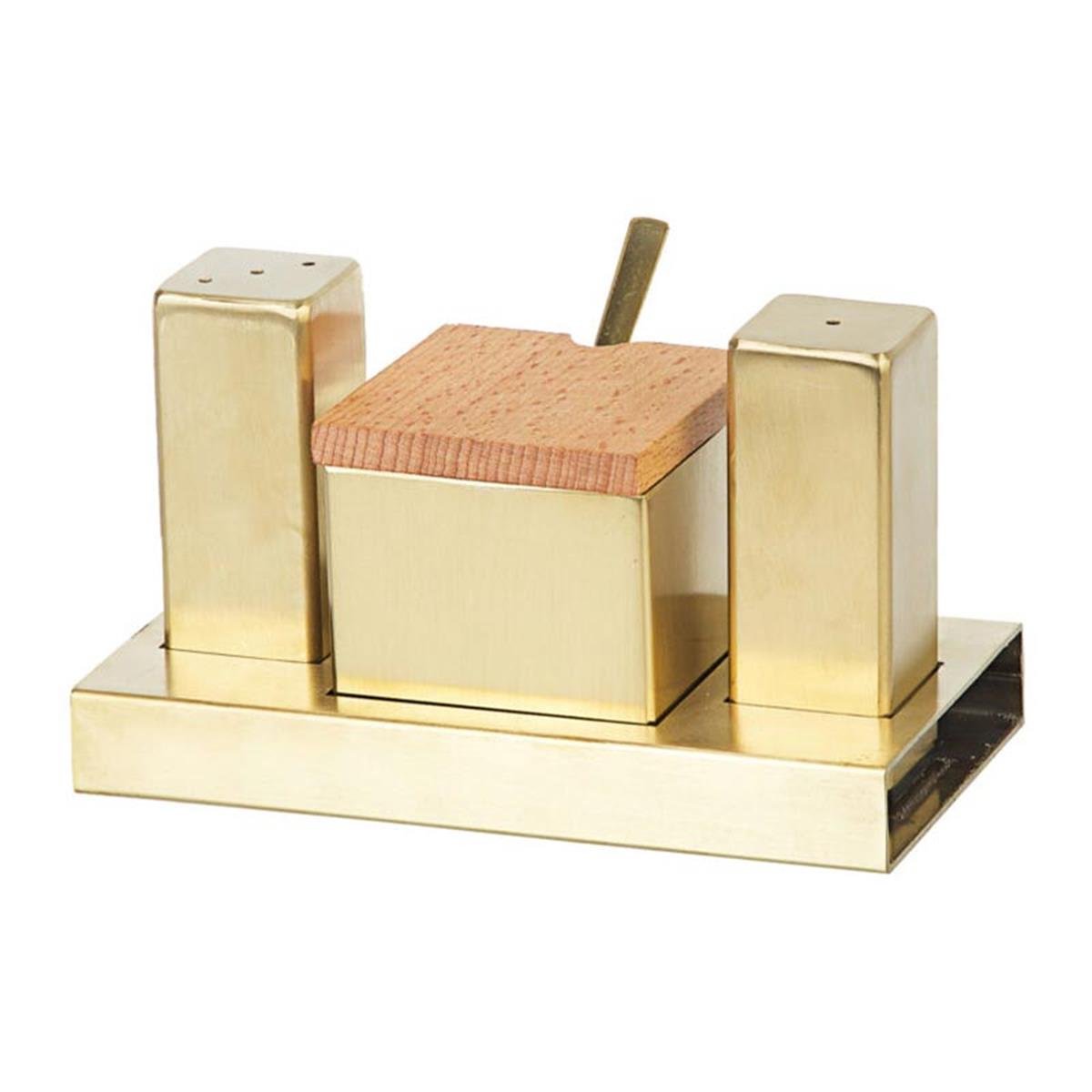 Biradlı Grv-114-2A 3 Lü Kare Tuzluk-Baharatlık Takımı Altın