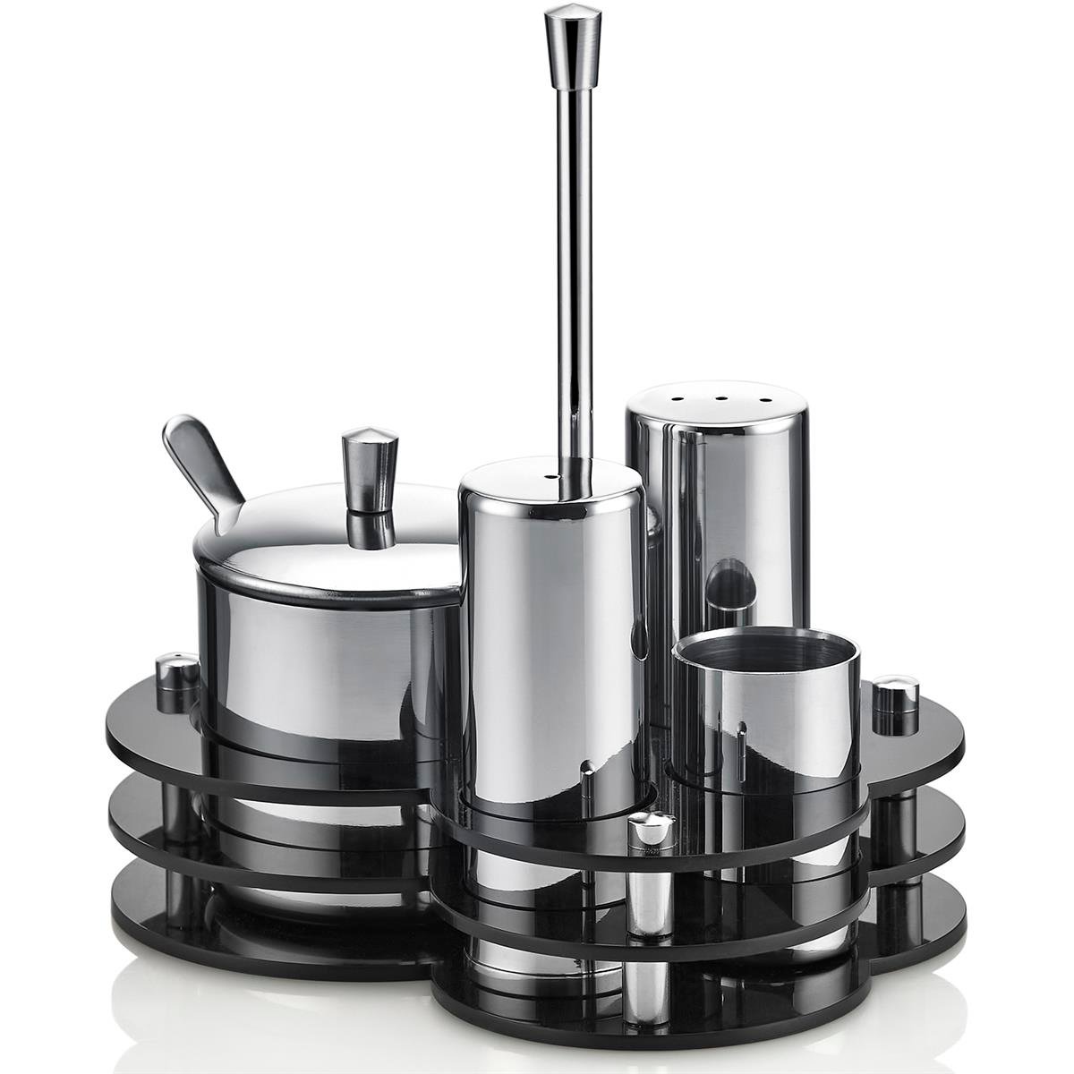 Biradlı Grv-32 3 Lü Tuzluk+Baharatlık Takımı-Pleksi Standlı Parlak BiradlıBR.GRV-32