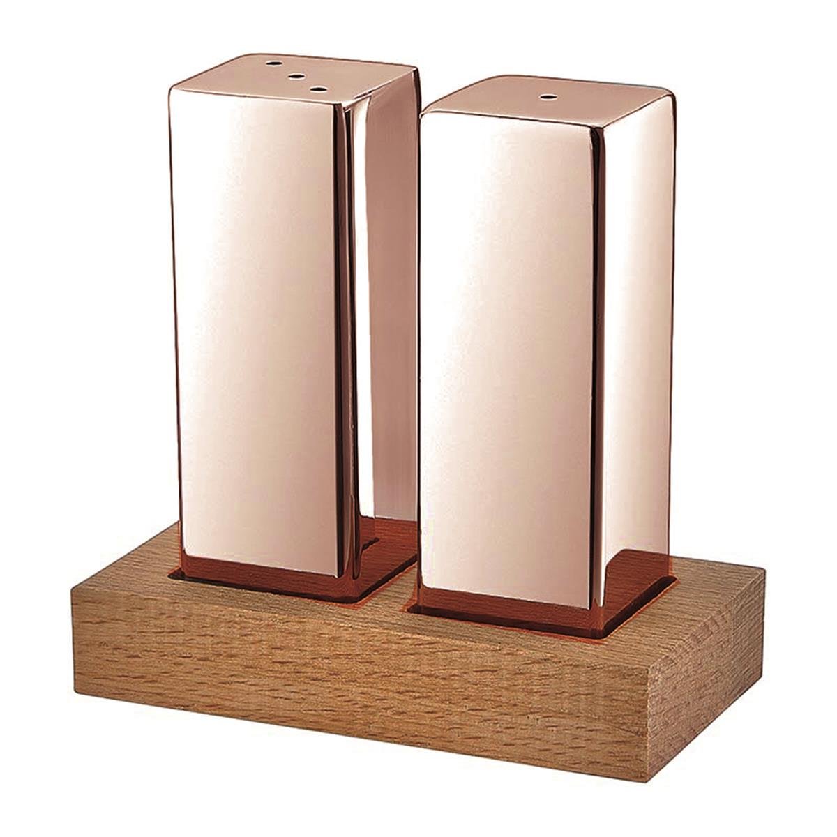 Biradlı Grv-36-Bakır Ahşap Dikdörtgen Standlı Kare 2 Li Tuzluk Takımı BakırBiradlıBR.GRV-36-BAKIR