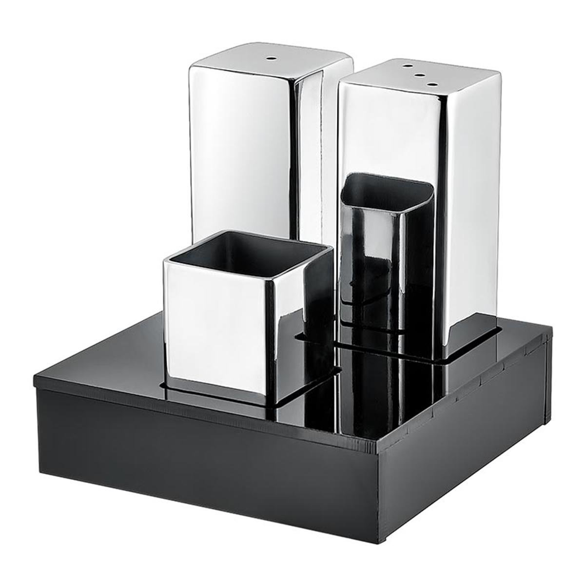 Biradlı Grv-45 Pleksi StandlıKare 3 Lü Tuzluk Takımı Parlak-Mat BiradlıBR.GRV-45