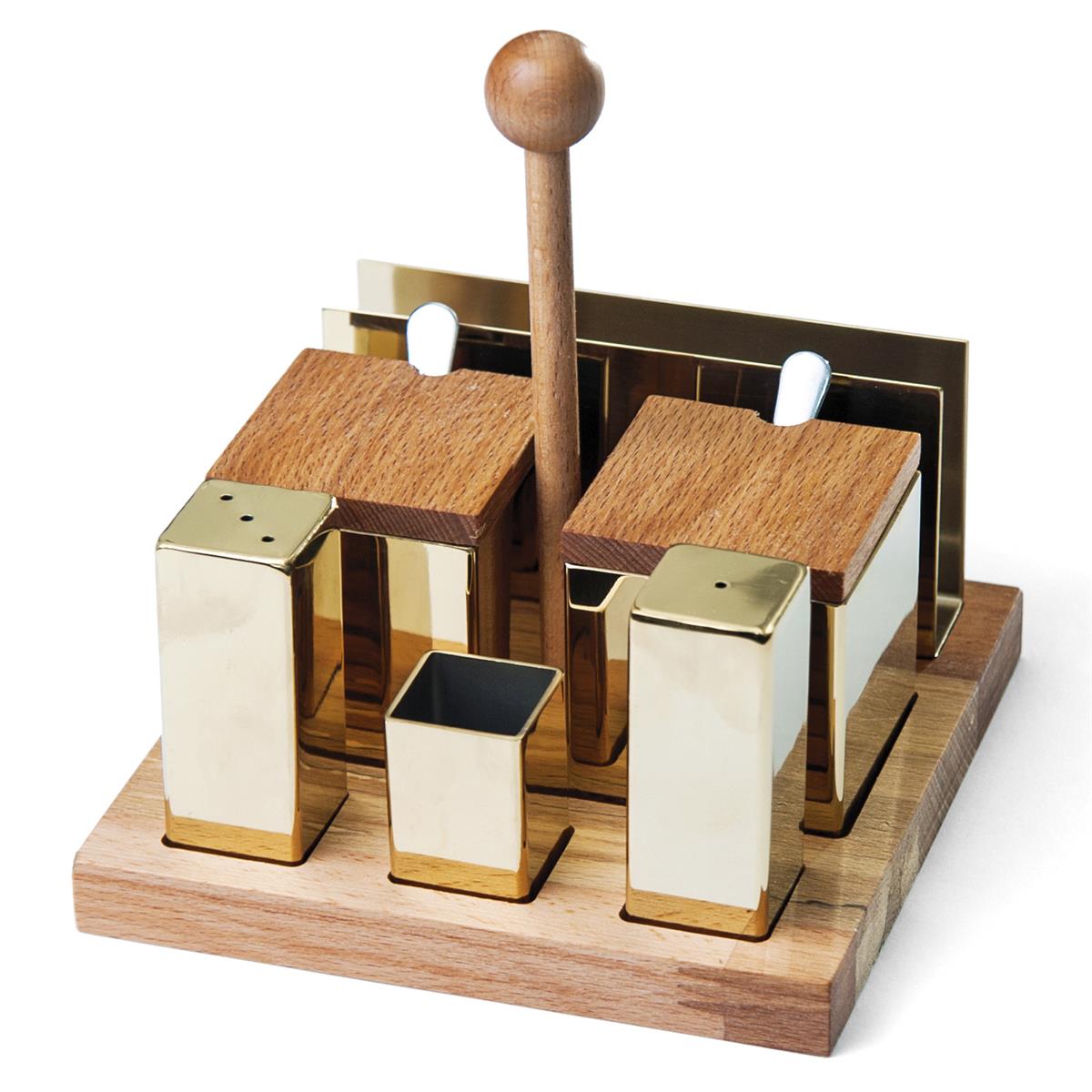 Biradlı Grv-69-Altın Kare 6 Lı Tuzluk Baharatlık Takımı - Altın