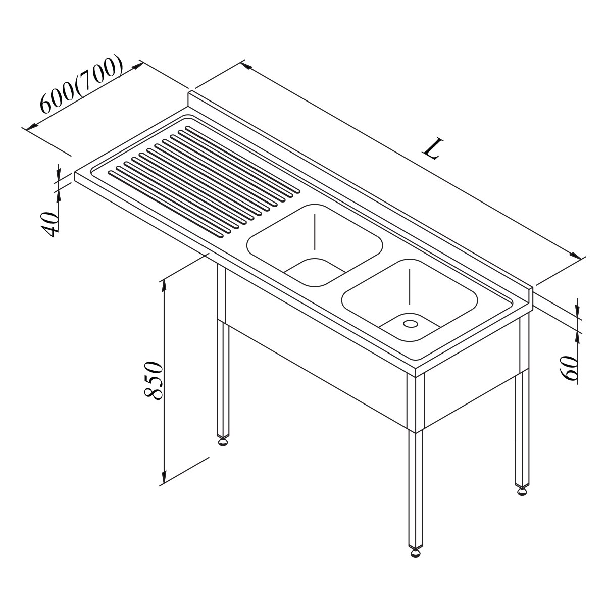 Öztiryakiler Bulasık Makınesı Ustu Evyelı Tezgah 2G 1D Sol 180*70