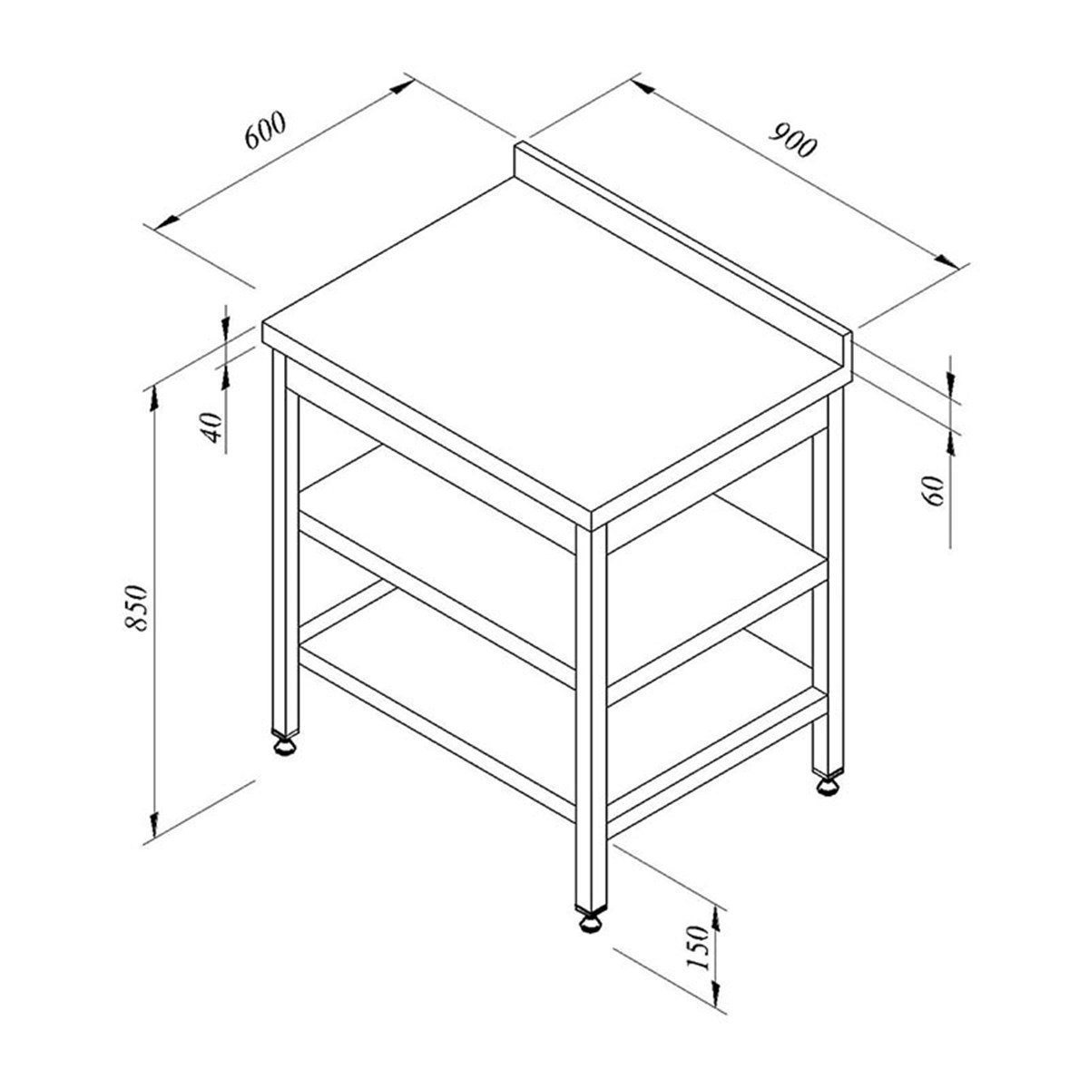Öztiryakiler Çalalışma Tezgahı Ara Raflı Sırtlı 90*60