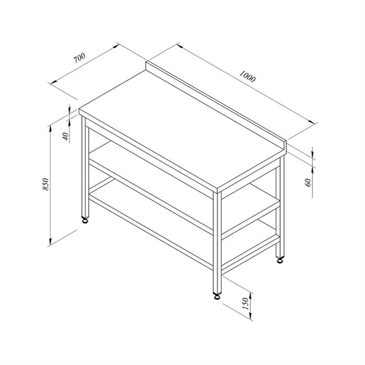 Öztiryakiler Çalalışma Tezgahı Ara Raflı Sırtlı 100*70