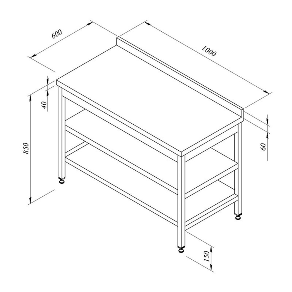Öztiryakiler Çalalışma Tezgahı Ara Raflı Sırtlı 100*60