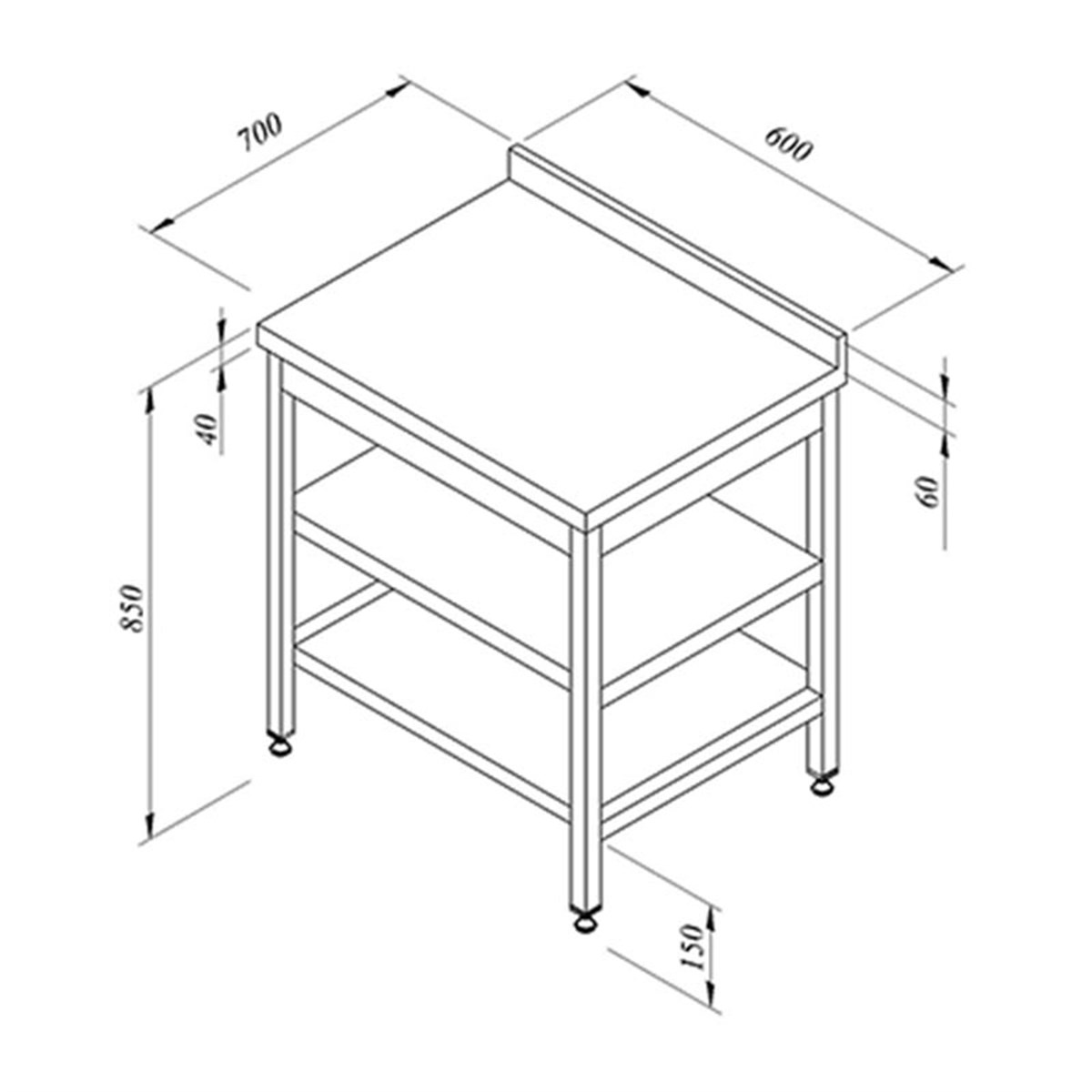 Öztiryakiler Çalalışma Tezgahı Ara Raflı Sırtlı 60*70