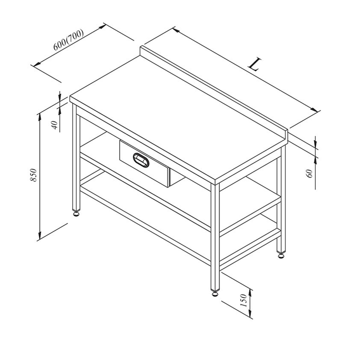 Öztiryakiler Çalalışma Tezgahı Taban Raflı Tek Çekmeceli Sırtlı 160*70