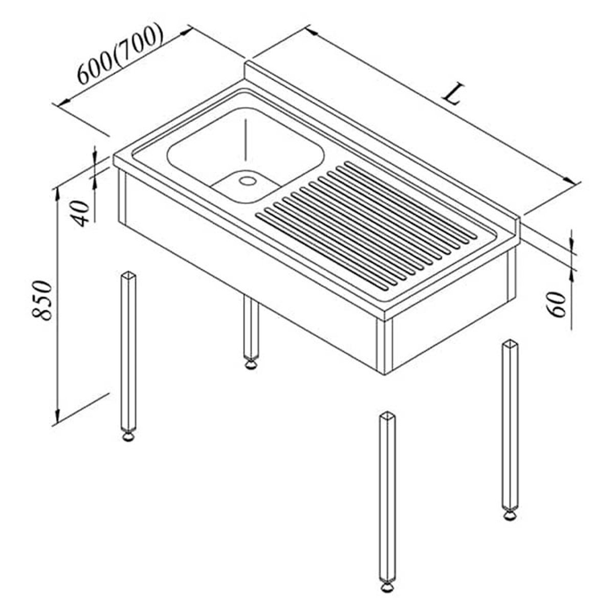 Öztiryakiler Evyeli Tezgah 1G/1D Sağ 3 Perdeli  Demonte 140*70