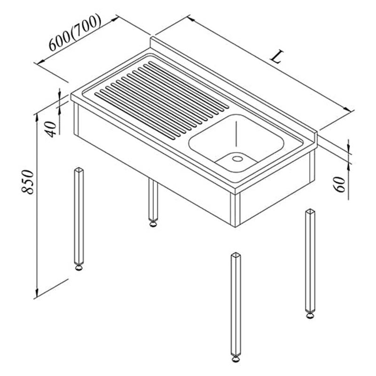 Öztiryakiler Evyeli Tezgah 1G/1D Sol 3 Perdeli  Demonte 140*70