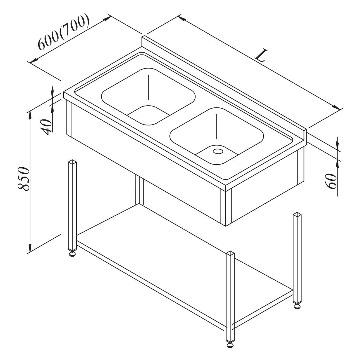 Öztiryakiler Evyeli Tezgah 2G 3 Perdeli Taban Raflı  Demonte 140*70