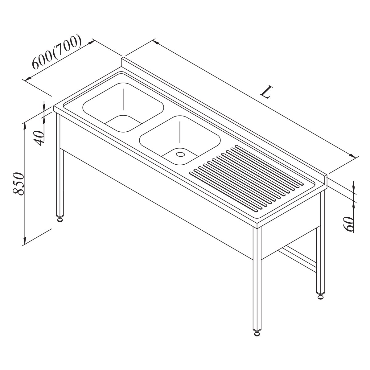 Öztiryakiler Evyeli Tezgah 2G/1D Sağ 3 Perdeli 150*60