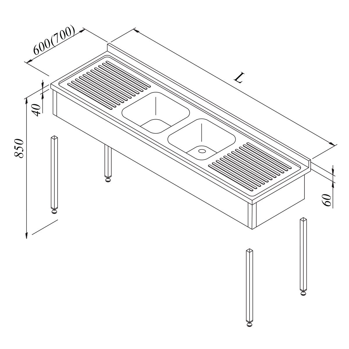 Öztiryakiler Evyeli Tezgah 2G/2D 3 Perdeli  Demonte 210*60