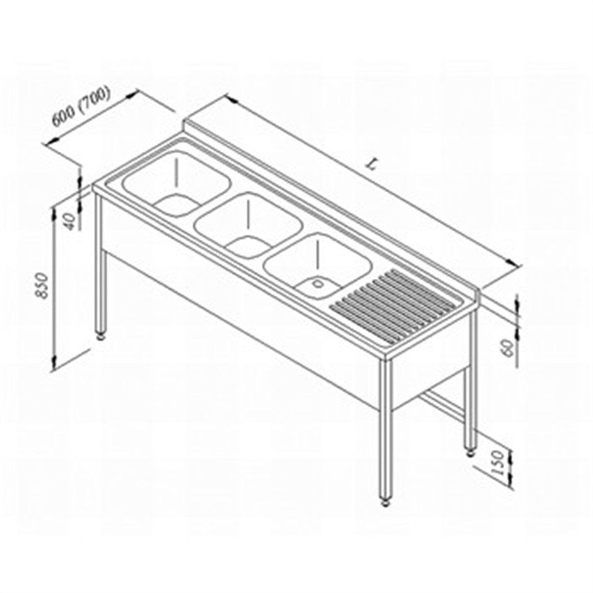 Öztiryakiler Evyeli Tezgah 3G/1D Sağ 3 Perdeli 240*60