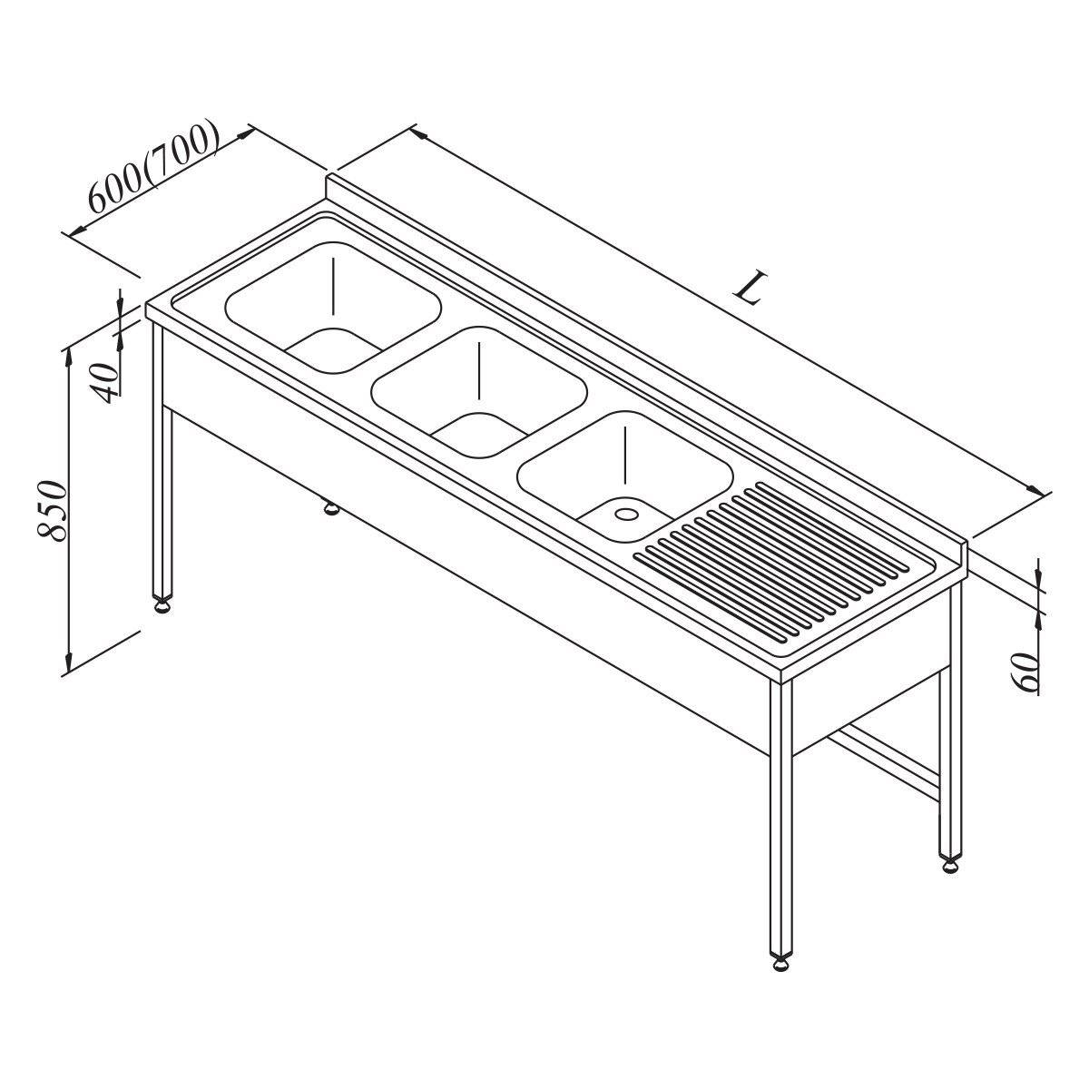 Öztiryakiler Evyeli Tezgah 3G/1D Sağ 3 Perdeli 240*70