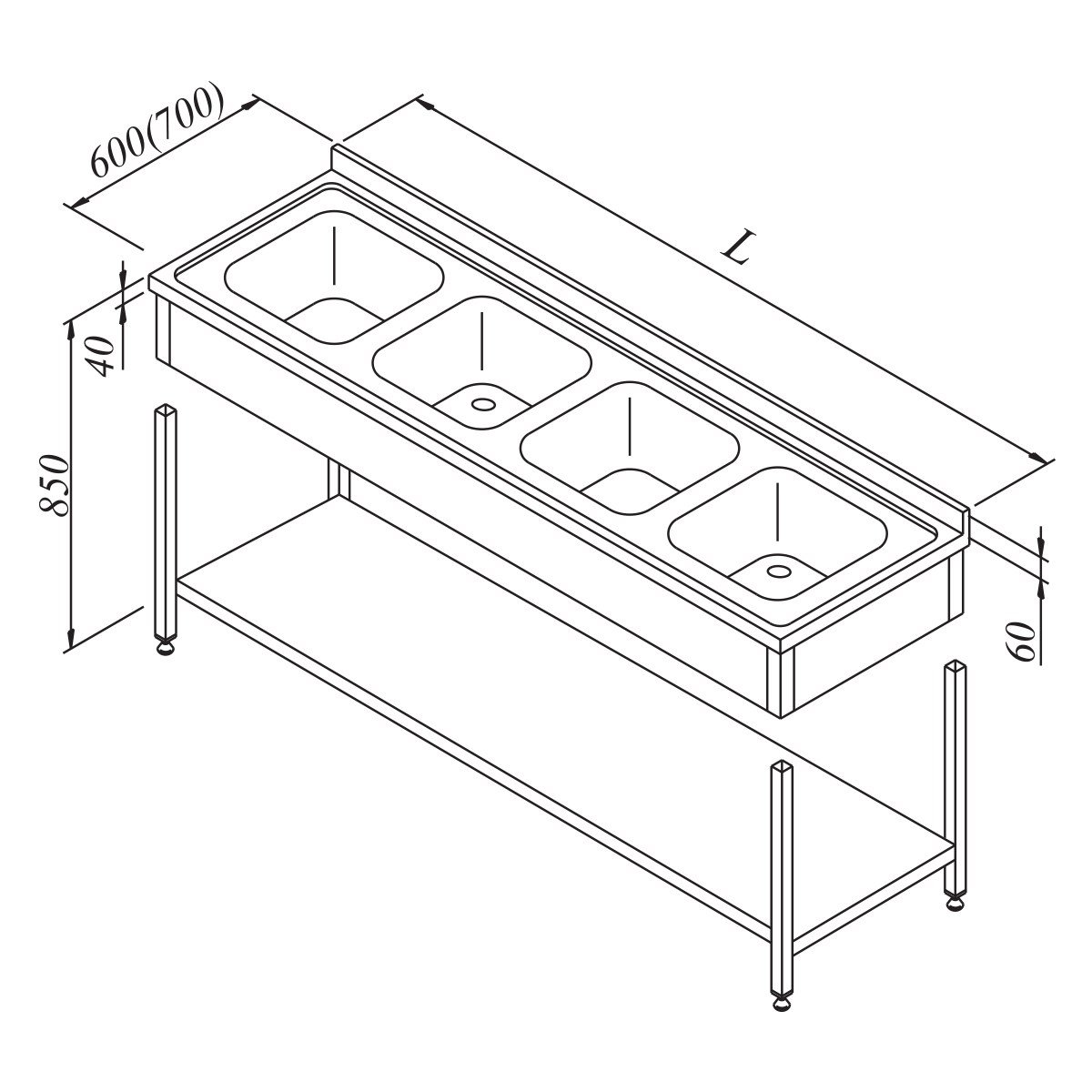 Öztiryakiler Evyeli Tezgah4G 3 Perdeli Taban Raflı  Demonte 210*60