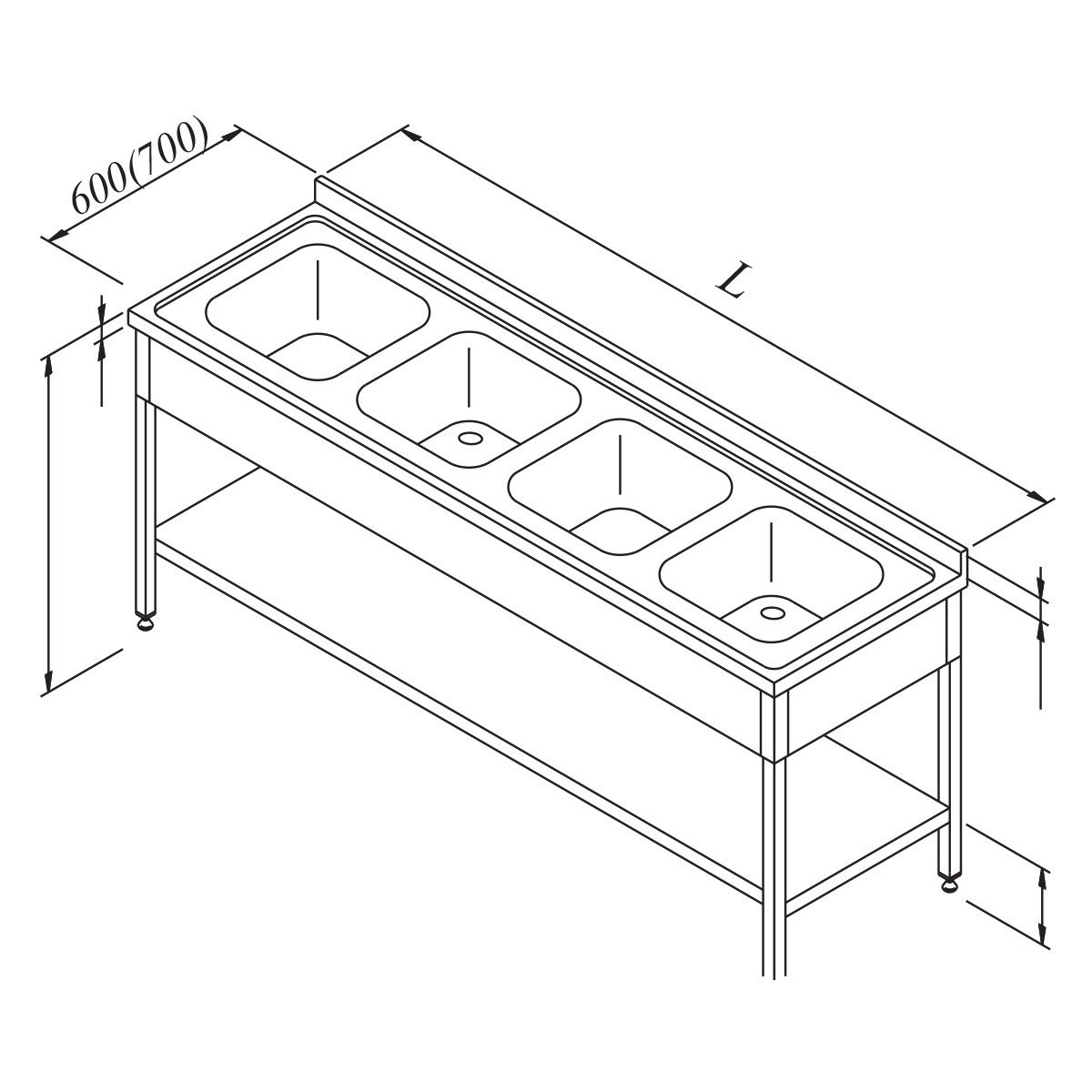 Öztiryakiler Evyeli Tezgah4G 3 Perdeli  Demonte 190*60