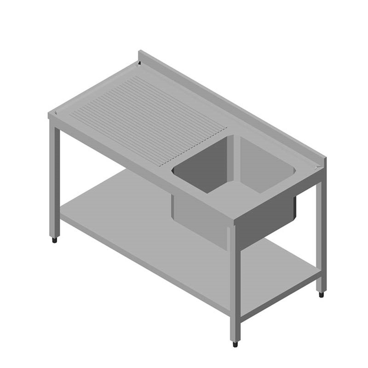 Öztiryakiler Evyeli Tezgahlar 1G/1D Sol 3 Perdeli Taban Raflı 140*60