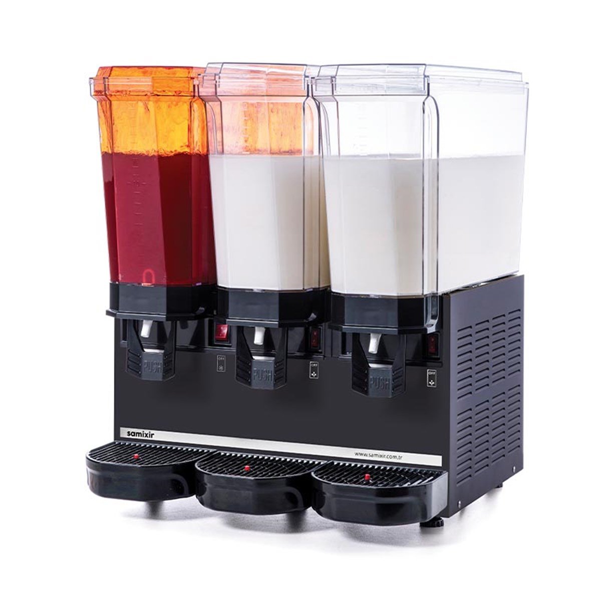 Samixir 20+20+20 L Klasik Trıple Fıskiyeli+Karıştırıcılı+Karıştırıcılı Soğuk İçecek Dispenseri Siyah-R134A-50/60Hz