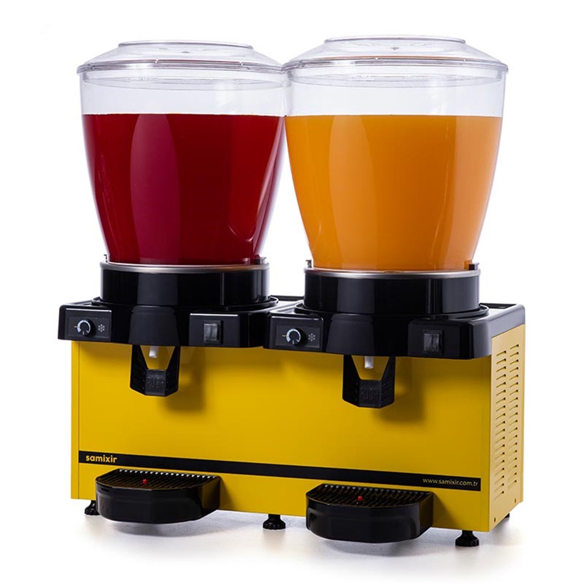 Samixir 22+22 L Panoramik Twın Karıştırıcı+Karıştırıcılı Soğuk İçecek Dispenseri Analog Sarı-R134A-50Hz