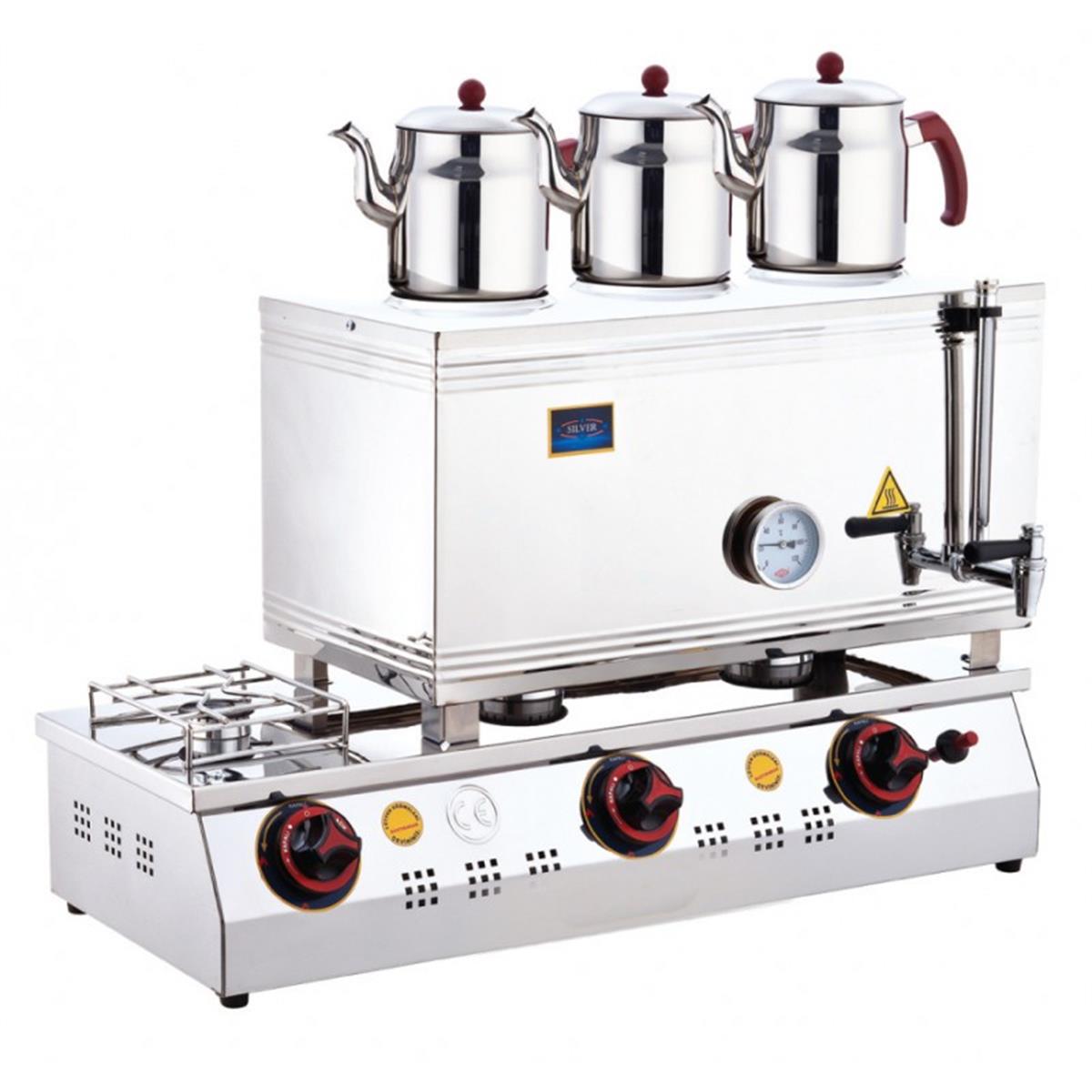 SilverInox 2057-D 85 Model 4 Demlikli Çift Taban Kaynaklı Doğalgazlı CE Belgeli Çay Ocağı