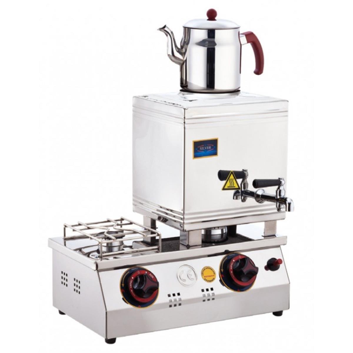 SilverInox 2064-1 15 Model 1 Demlikli Çift Taban Kaynaklı LPG li CE Belgeli Çay Ocağı