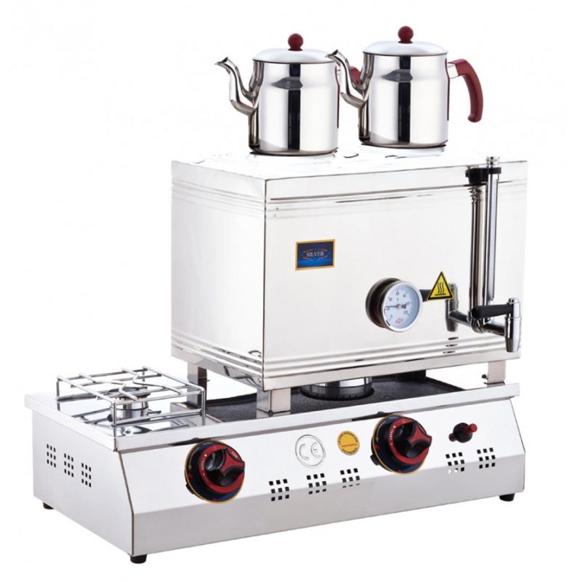 SilverInox 2065-D 40 Model 2 Demlikli Çift Taban Kaynaklı Doğalgazlı CE Belgeli Çay Ocağı