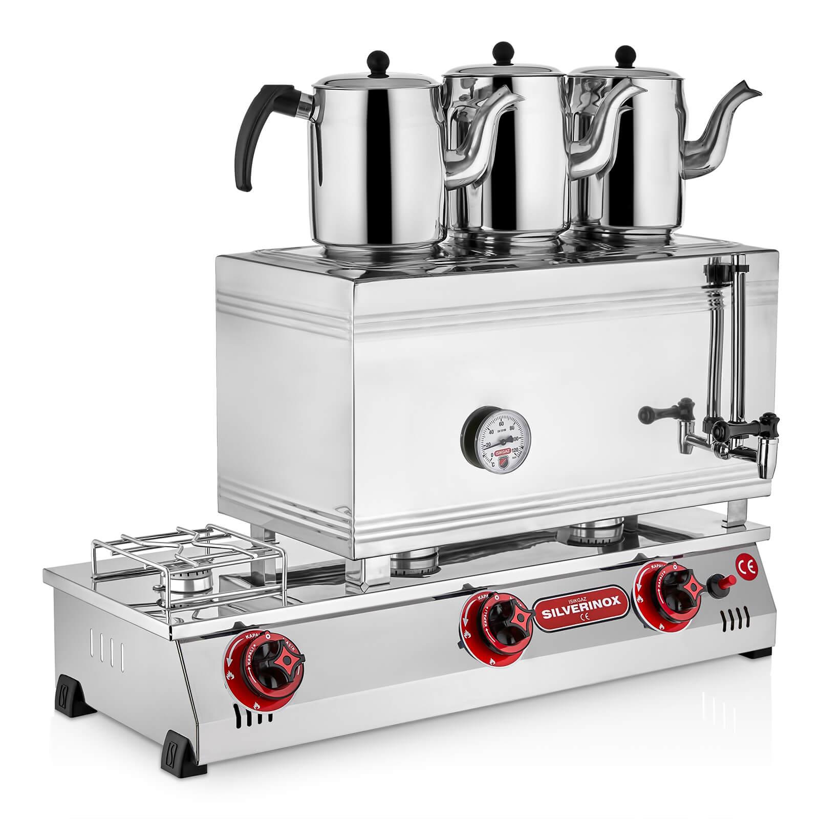 SilverInox 2066-D 60 Model 3 Demlikli Çift Taban Kaynaklı Doğalgazlı Çay OcağıSilverInoxIG.2066-D