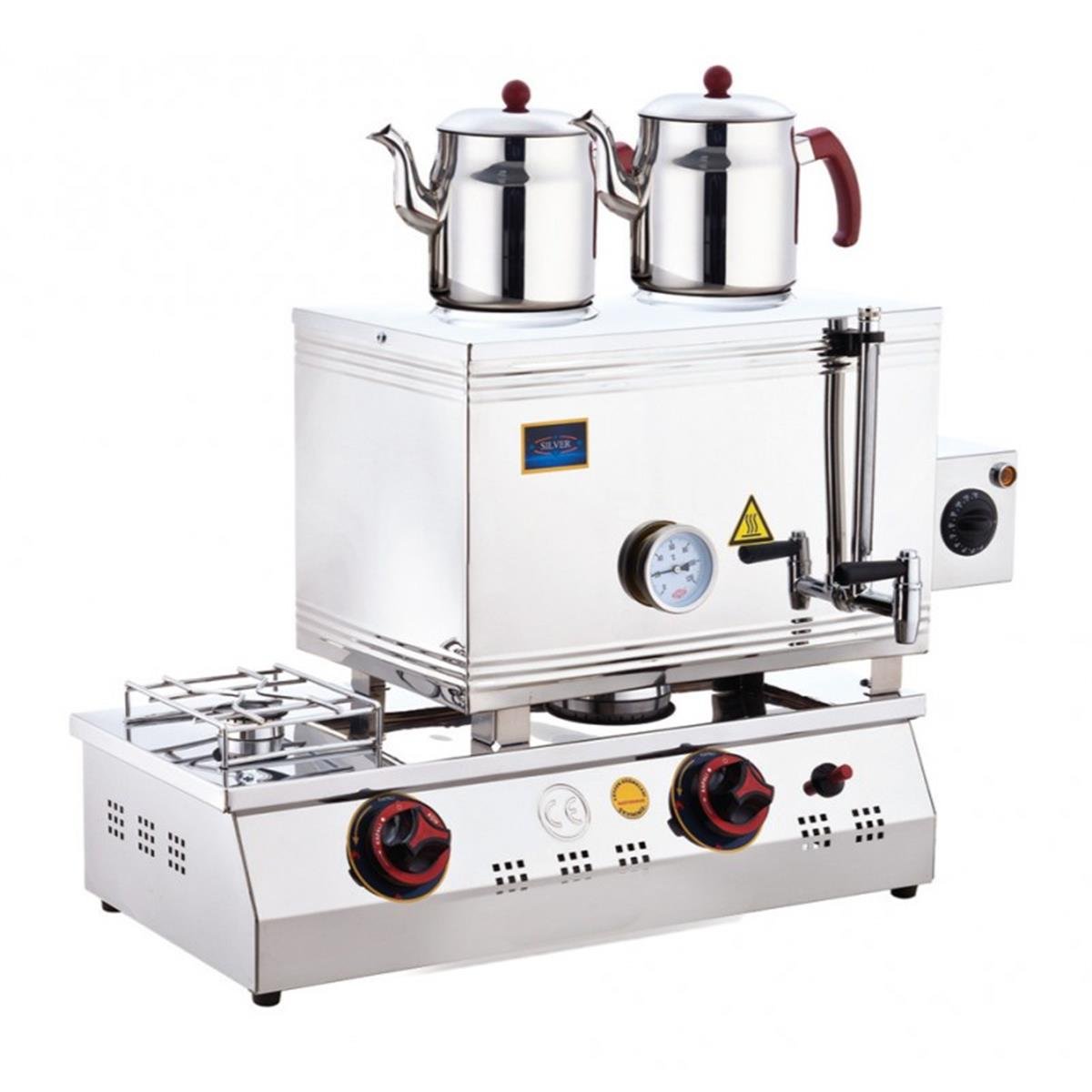 SilverInox 2091-D 40 Model 2 Demlikli Ekonomik Elektrikli ve Doğalgazlı CE Belgeli Çay Ocağı