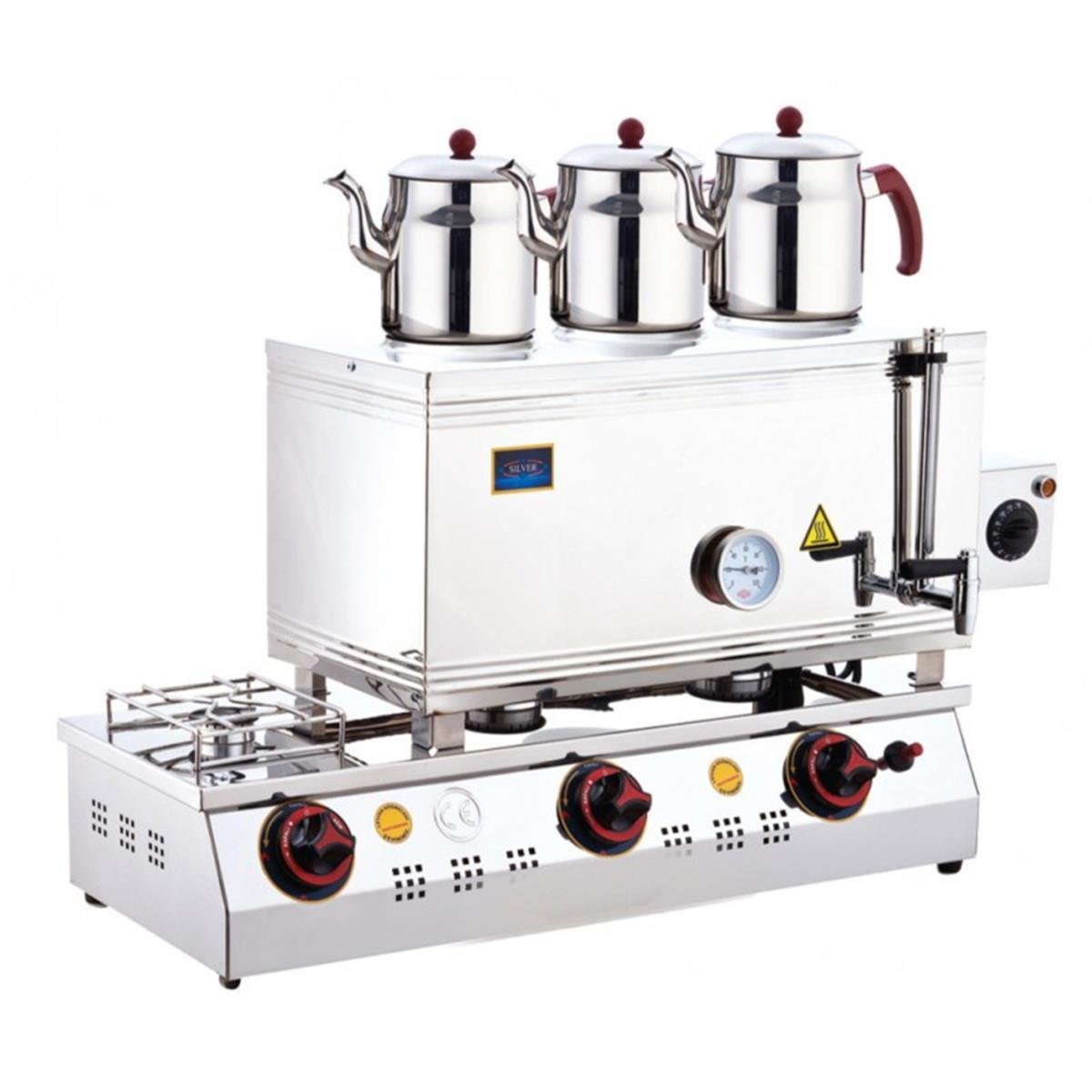 SilverInox 2092-D 60 Model 3 Demlikli Ekonomik Elektrikli ve Doğalgazlı CE Belgeli Çay Ocağı