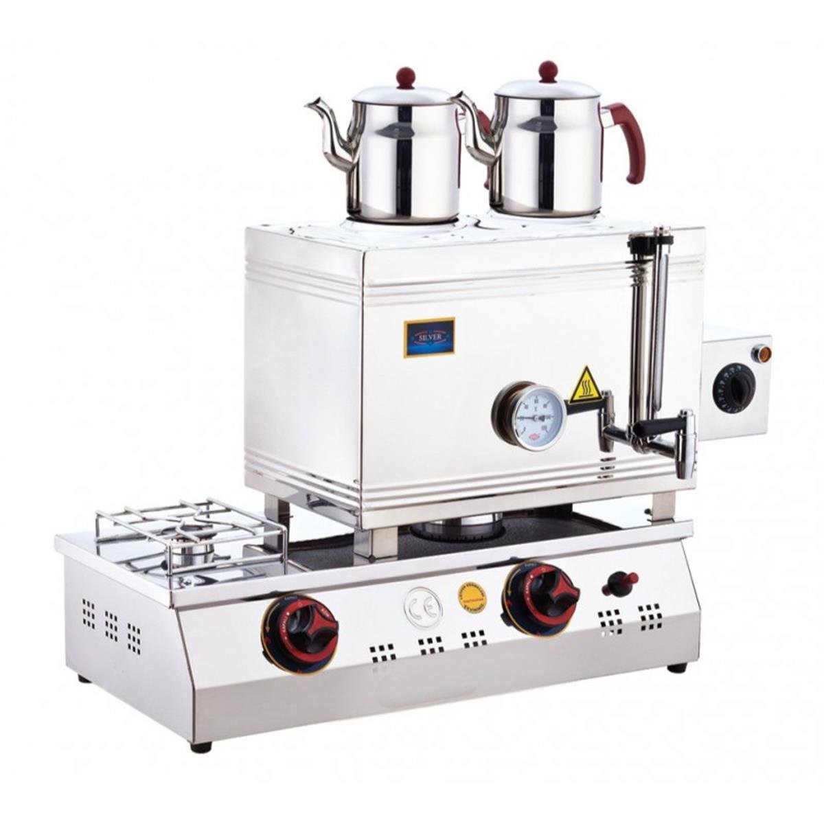SilverInox 2100 40 Model 2 Demlikli Çift Taban Kaynaklı Elektrikli Ve LPG li Çay Ocağı