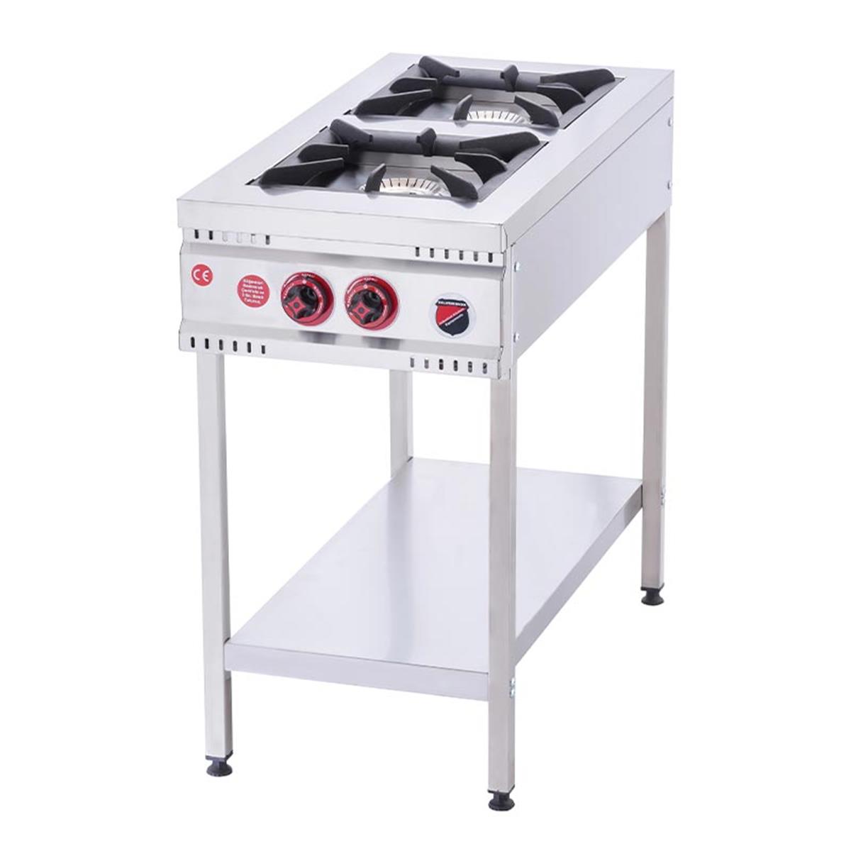 SilverInox TBD-2D 2 Gözlü Doğal Gazlı Taban Raflı Midi Ocak CE Belgeli
