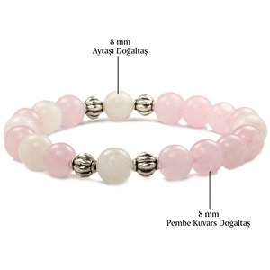 8 mm Aytaşı Pembe Kuvars Doğaltaş Bayan Bileklik