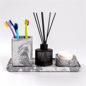 Beton Tepsi Sabunluk Fırçalık El Yapımı Dekoratif Mermer Desenli Banyo Seti S23 - 174 -D