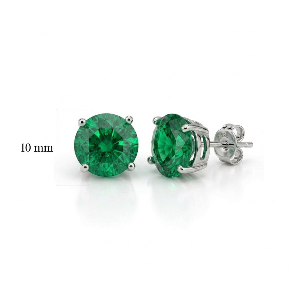 925 Ayar Gümüş 10 mm Zümrüt Yeşili Küpe